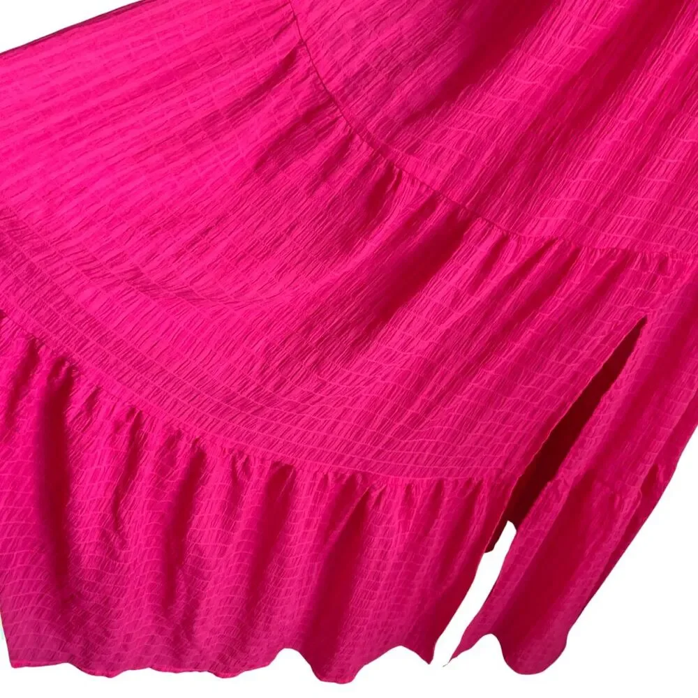 Pink Lily Hot Pink Maxi Tiered Skirt Side Slit Zip Waist Size S - Picture 5 of 9